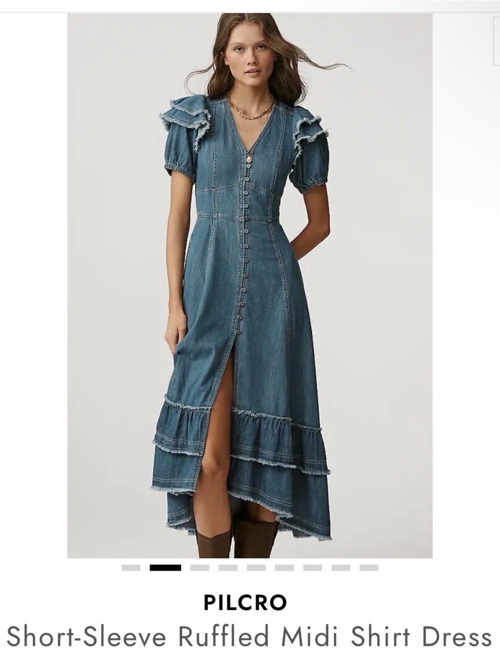 Pilcro Ruffled Denim Midi Dress - Blue